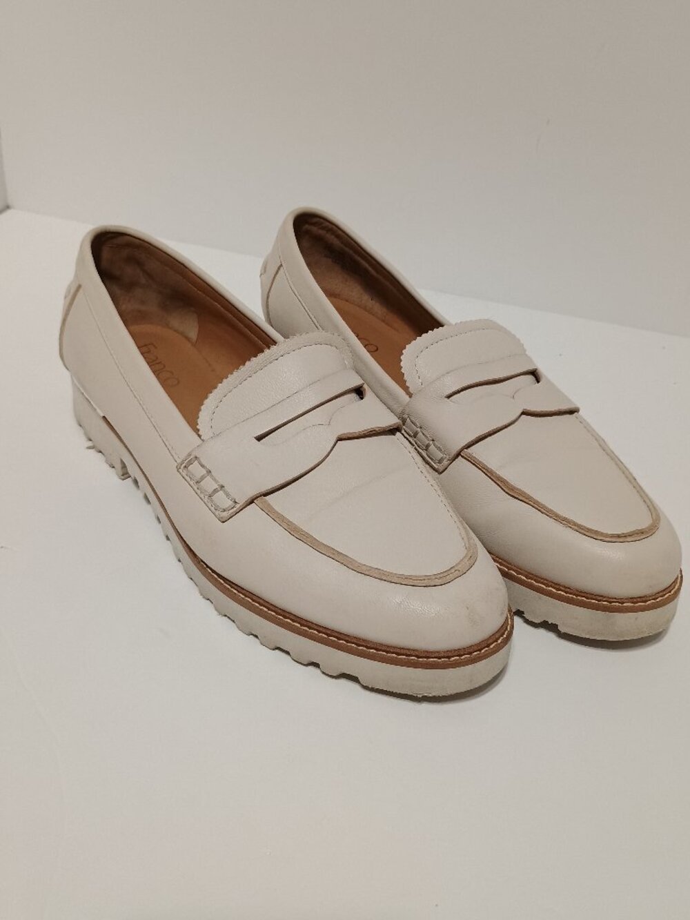 Franco Sarto Cedra Leather Lug Sole Penny Loafers Women's US 9.5M Ivory Cream Pl